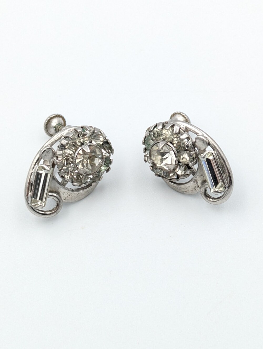 Vintage 925 sterling silver rhinestone screwback earrings